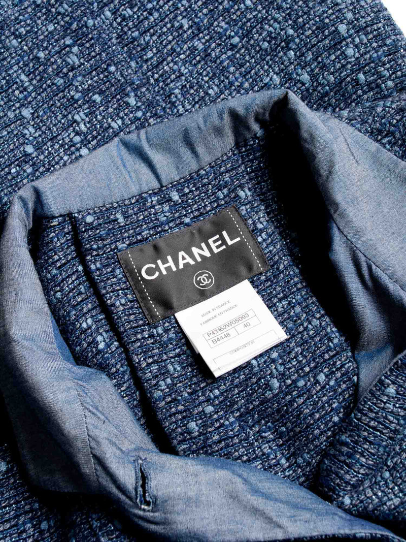 CHANEL CC Logo Fringy Fantasy Tweed Jacket Blue-designer resale