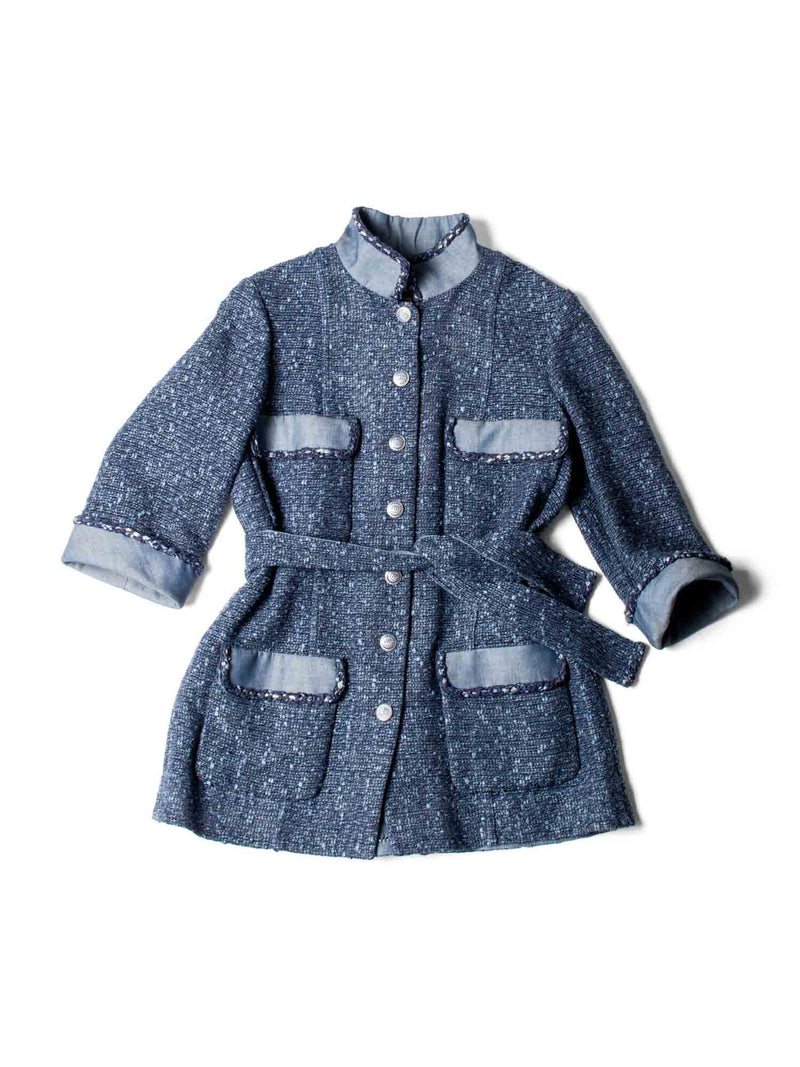 CHANEL CC Logo Fringy Fantasy Tweed Jacket Blue-designer resale