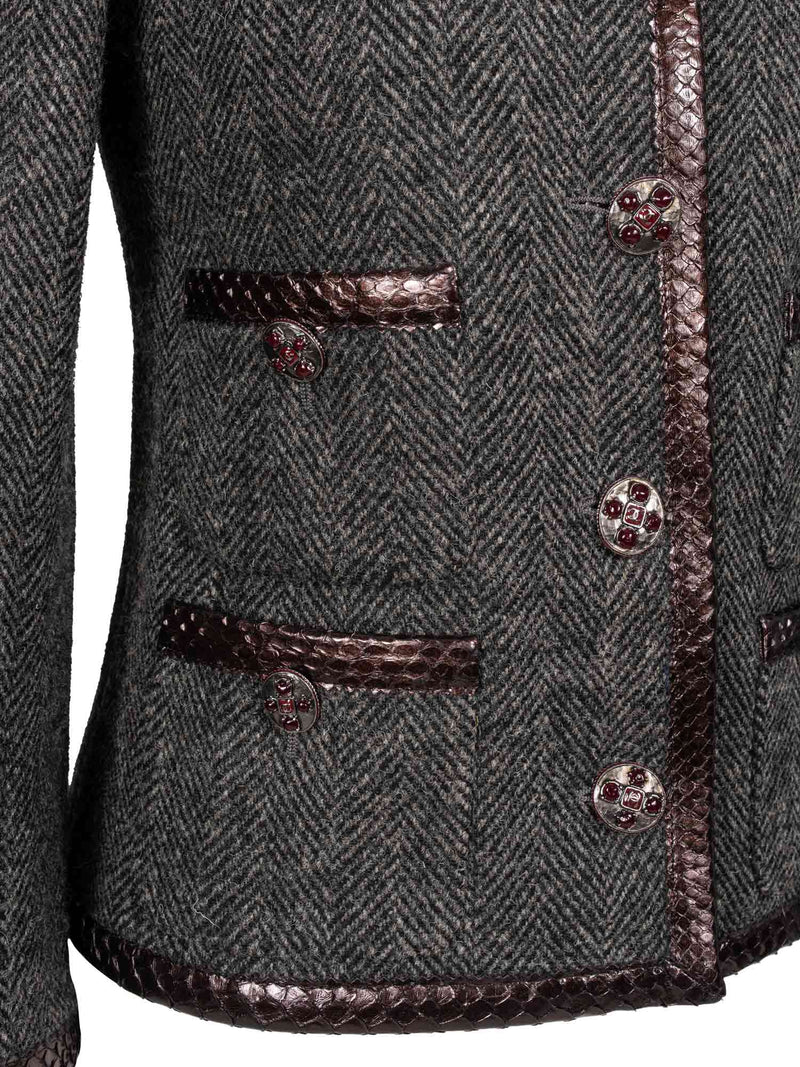 CHANEL CC Logo Gripoix Tweed Fringe Fitted Jacket Green