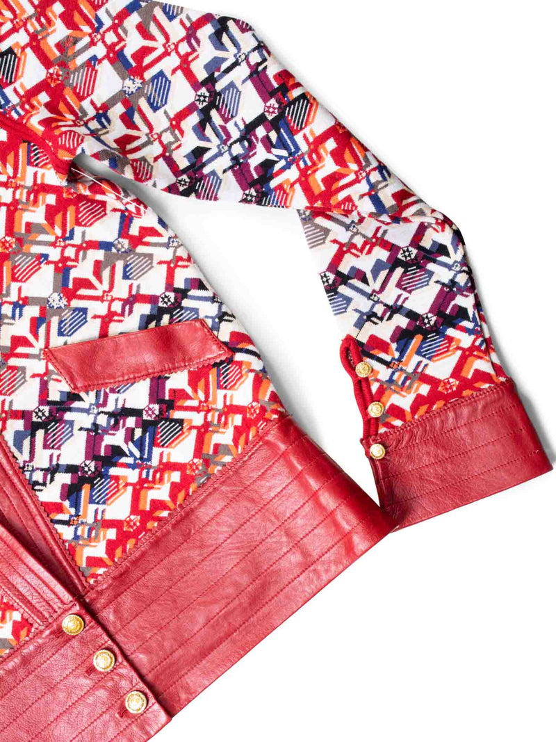CHANEL CC Logo Knit Leather Jacket Red-designer resale