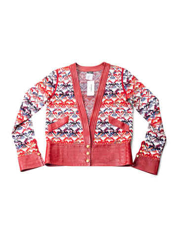 CHANEL CC Logo Knit Leather Jacket Red-designer resale
