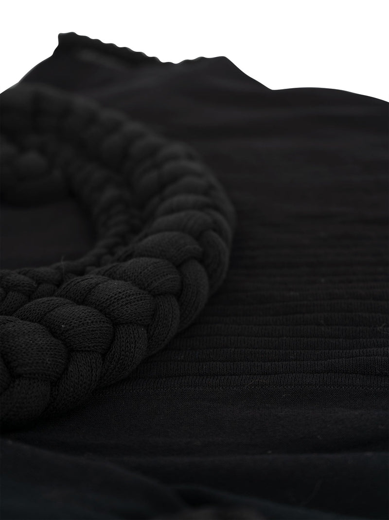 CHANEL CC Logo Knit Rope Fringe Blouse Black-designer resale