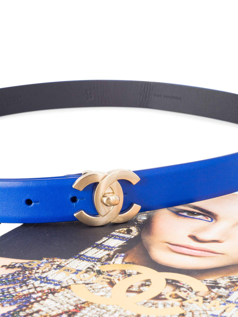 CHANEL CC Logo Lambskin Leather Belt Blue-designer resale