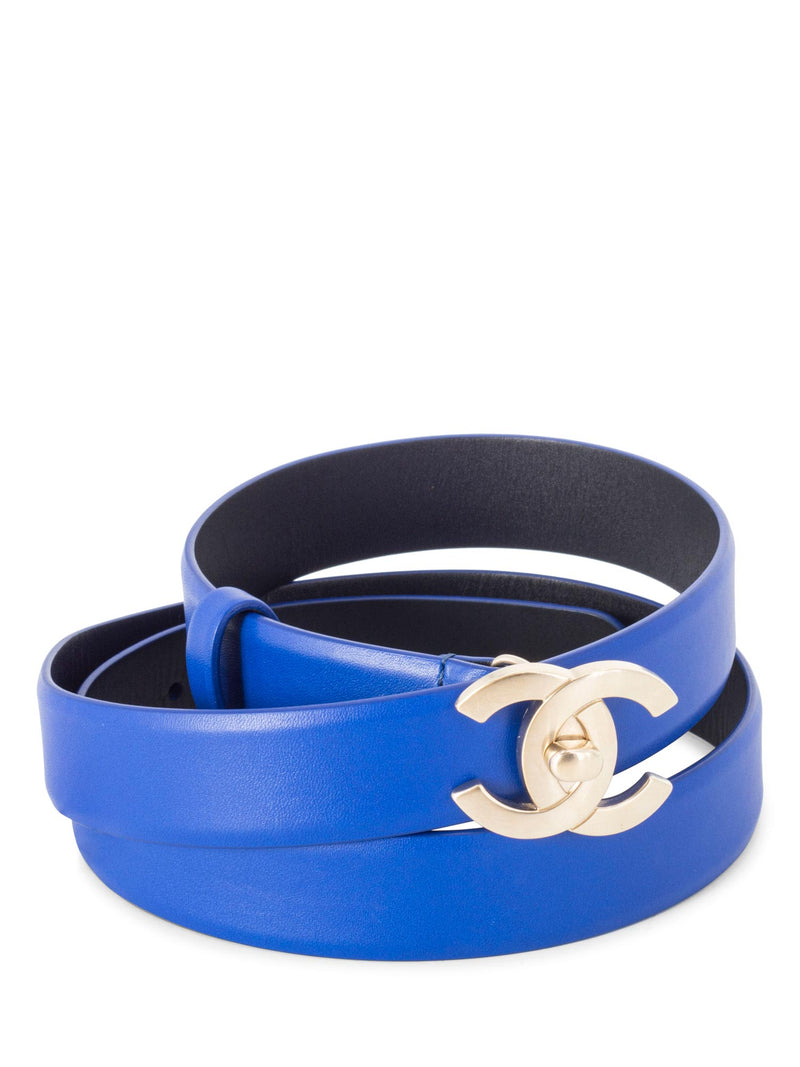 CHANEL CC Logo Lambskin Leather Belt Blue