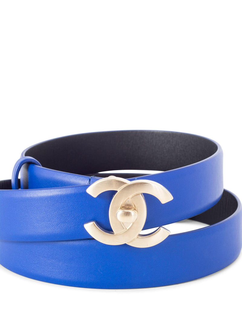 CHANEL CC Logo Lambskin Leather Belt Blue-designer resale