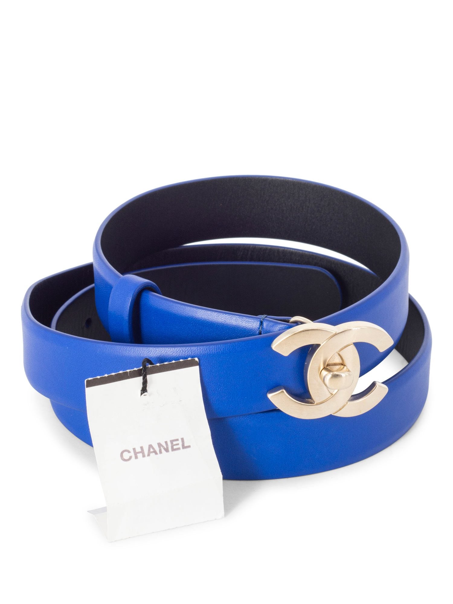 CHANEL CC Logo Lambskin Leather Belt Blue-designer resale
