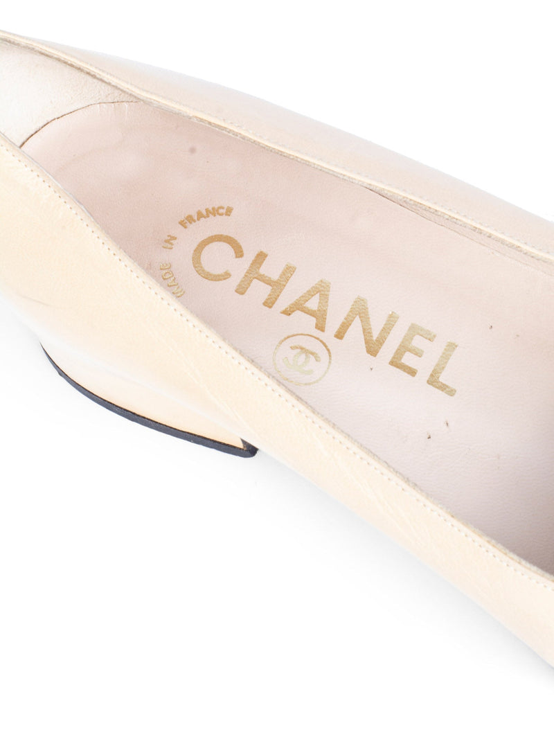 CHANEL CC Logo Leather Cap Toe Ballet Pumps Black Beige-designer resale