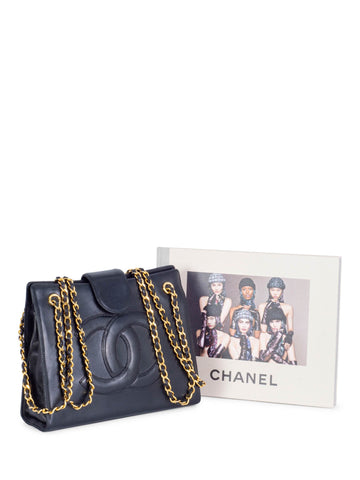 CHANEL CC Logo Leather Messenger Bag Black-designer resale