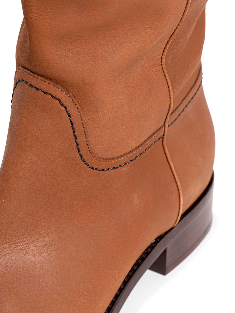 CHANEL CC Logo Leather Pull On Flat Boots Brown-designer resale