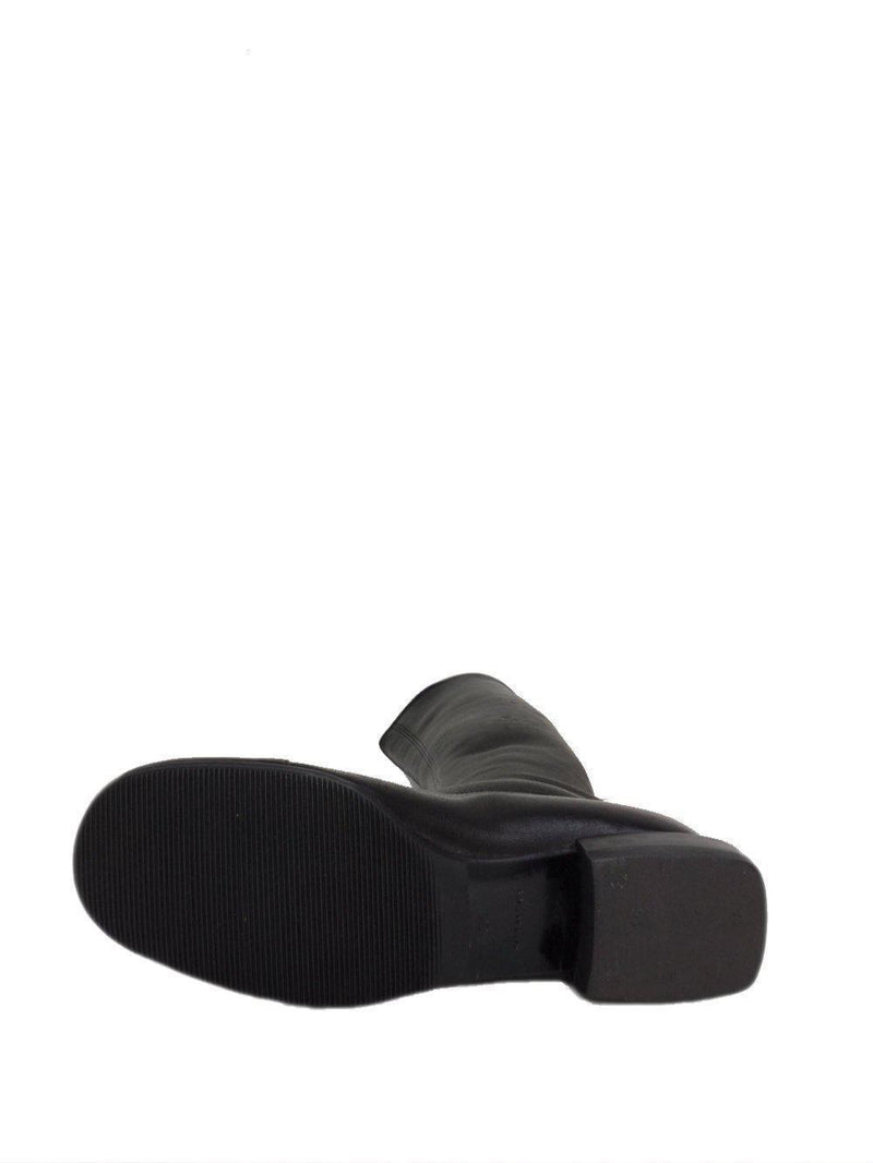 CHANEL CC Logo Leather Round Cap Toe Flat Boots Black-designer resale
