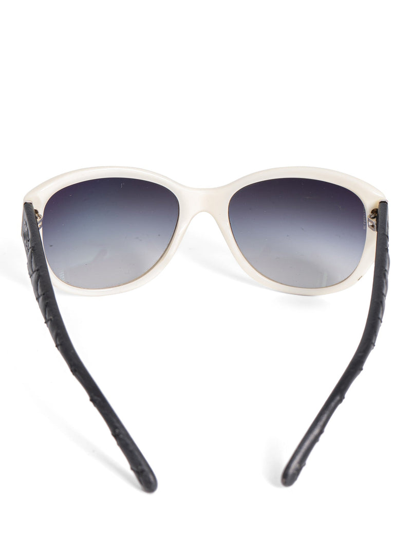 CHANEL CC Logo Leather Sunglasses Black White-designer resale