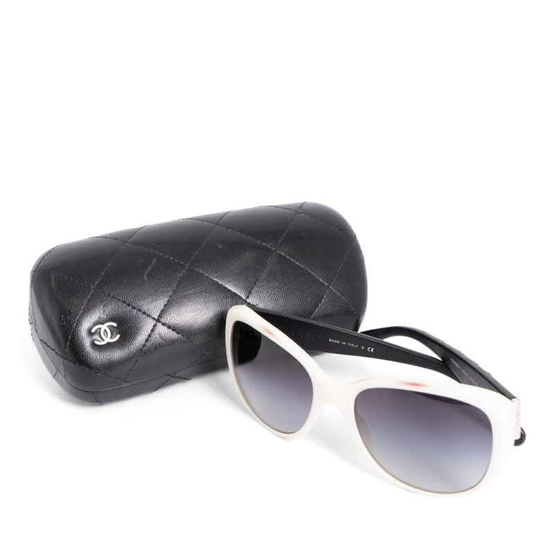 CHANEL CC Logo Leather Sunglasses Black White-designer resale
