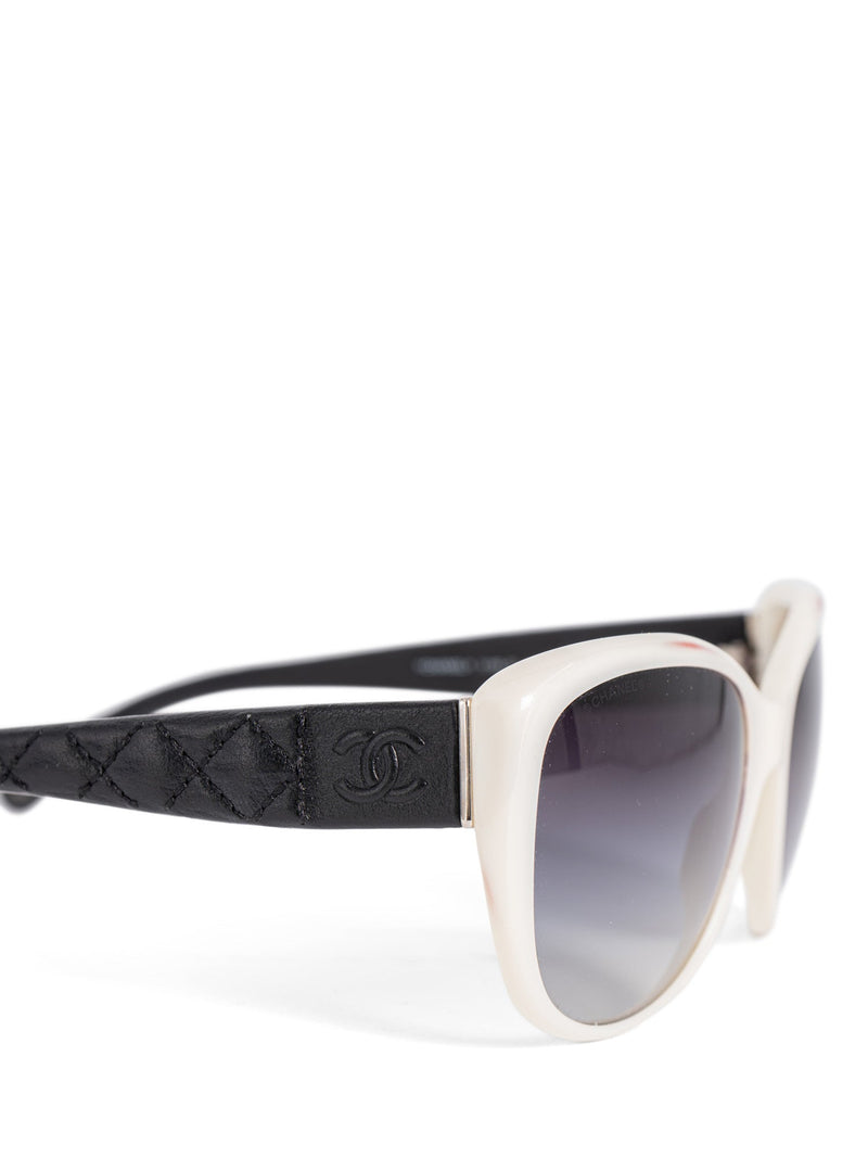 CHANEL CC Logo Leather Sunglasses Black White-designer resale