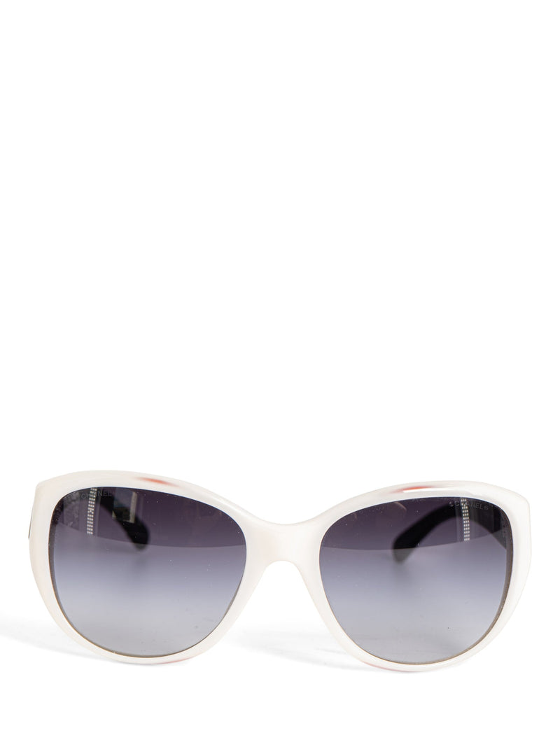 CHANEL CC Logo Leather Sunglasses Black White-designer resale