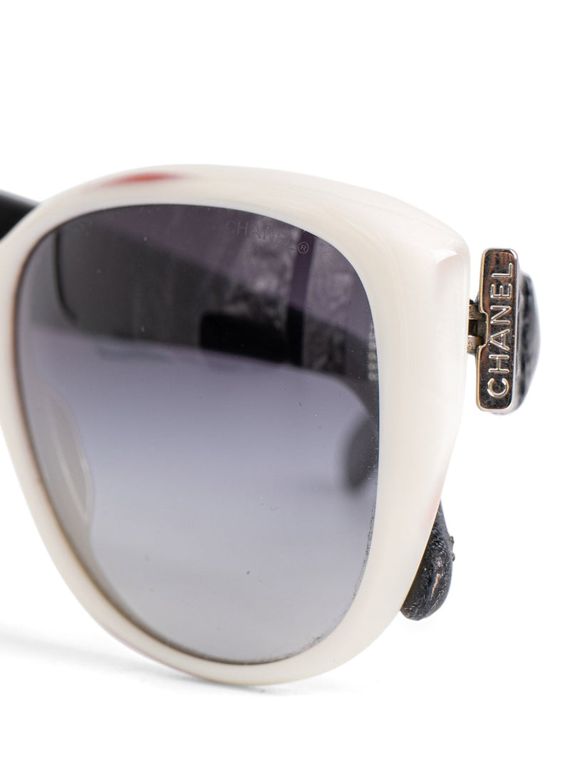 CHANEL CC Logo Leather Sunglasses Black White-designer resale