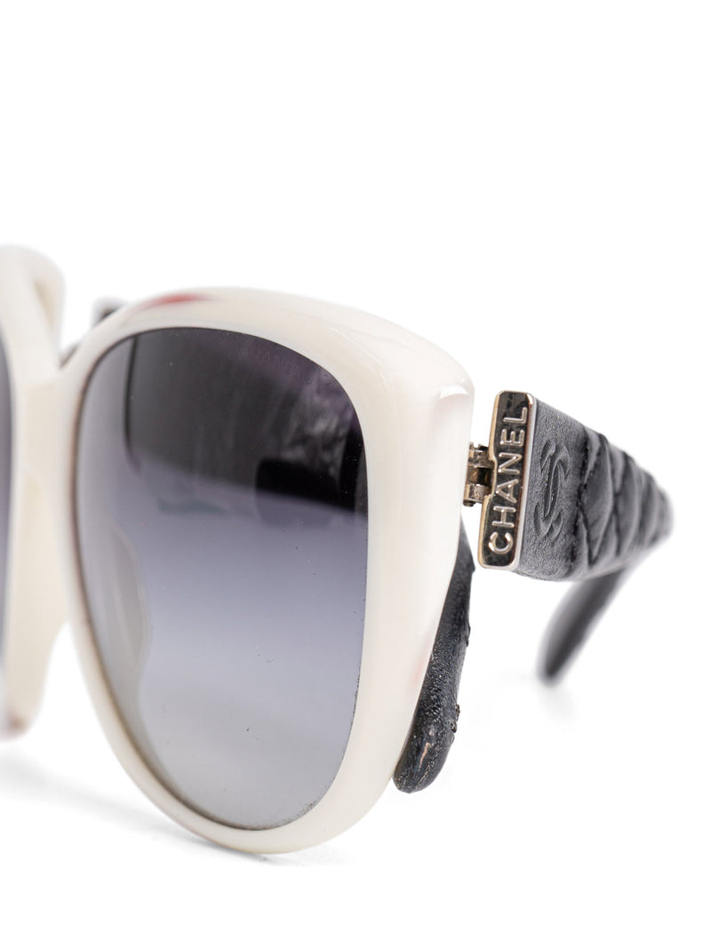 CHANEL CC Logo Leather Sunglasses Black White-designer resale
