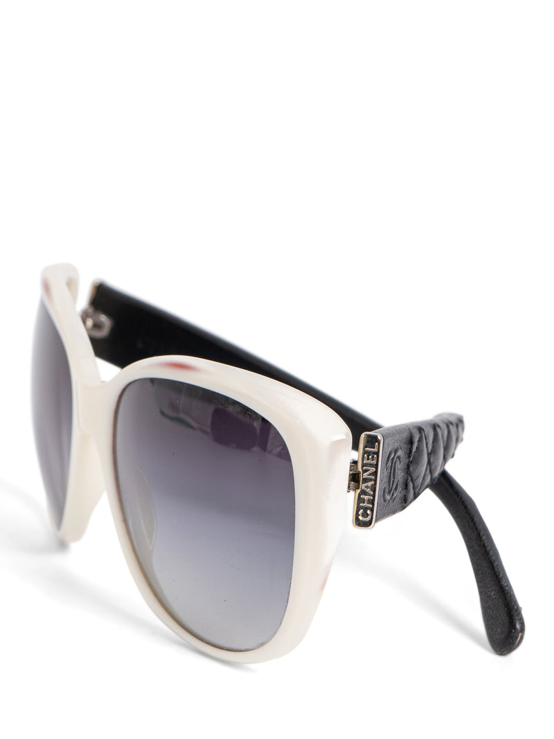 CHANEL CC Logo Leather Sunglasses Black White-designer resale
