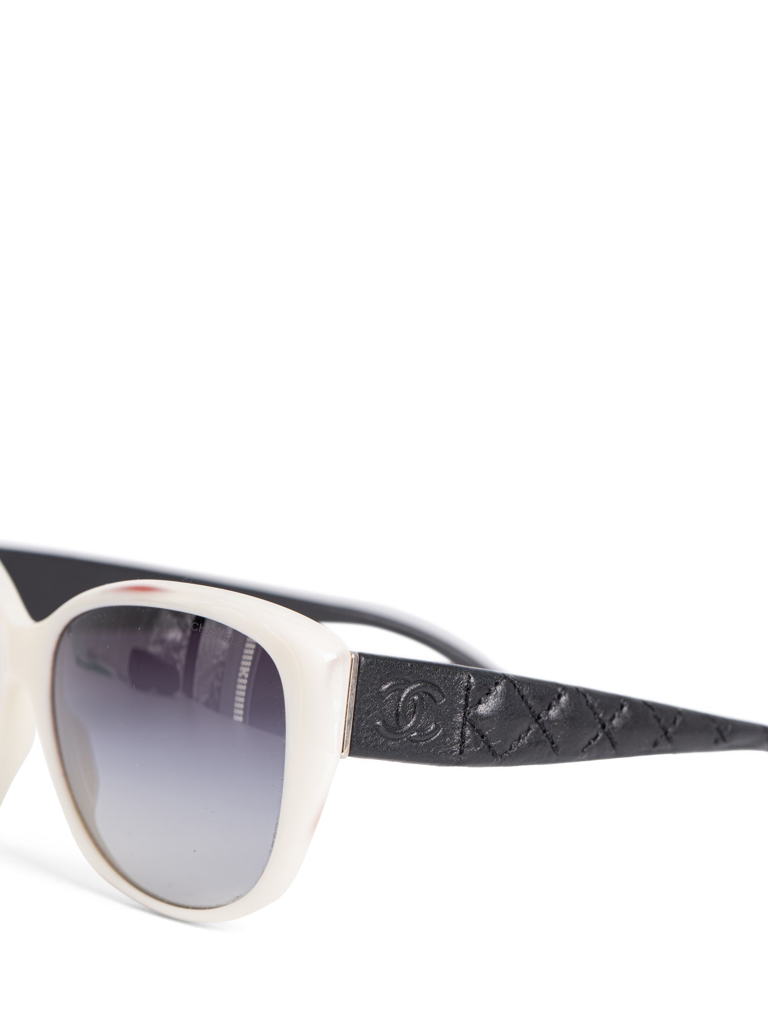 CHANEL CC Logo Leather Sunglasses Black White-designer resale