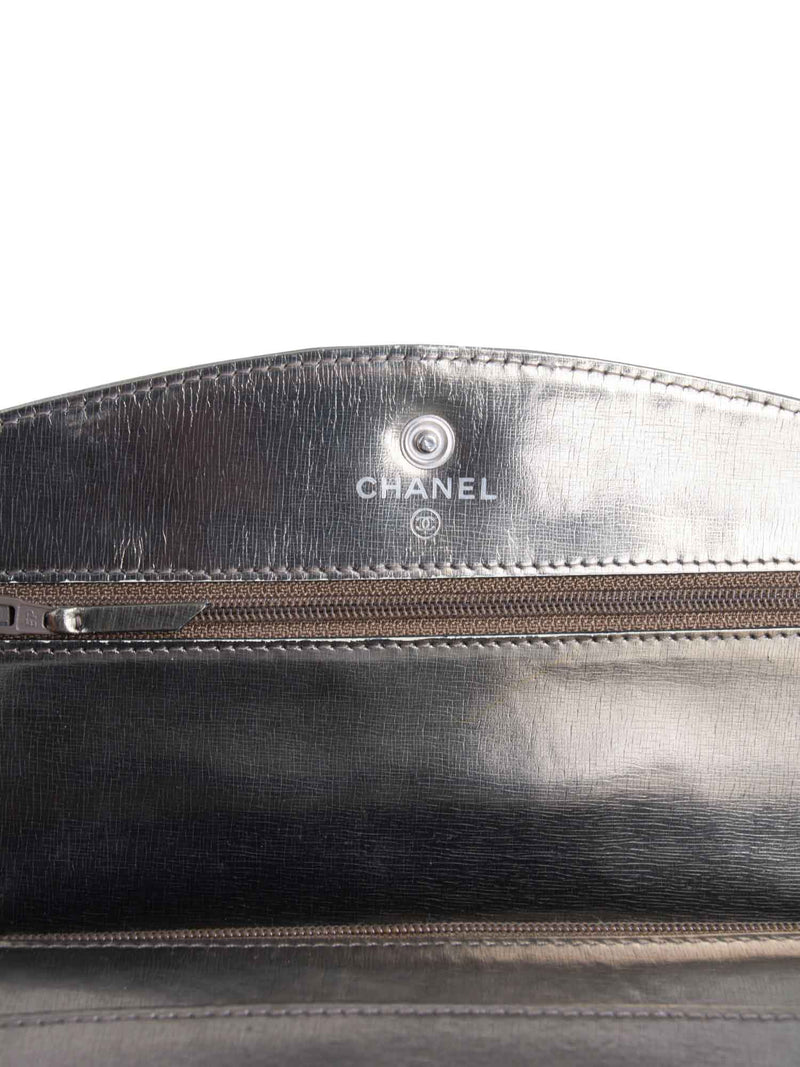 CHANEL CC Logo Leather Timeless Wallet On Chain Metallic Green