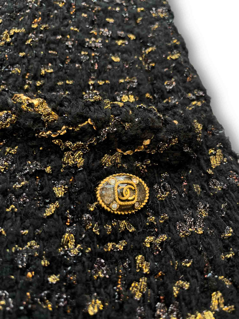 CHANEL CC Logo Lesage Tweed Fringe Aline Jacket Black-designer resale