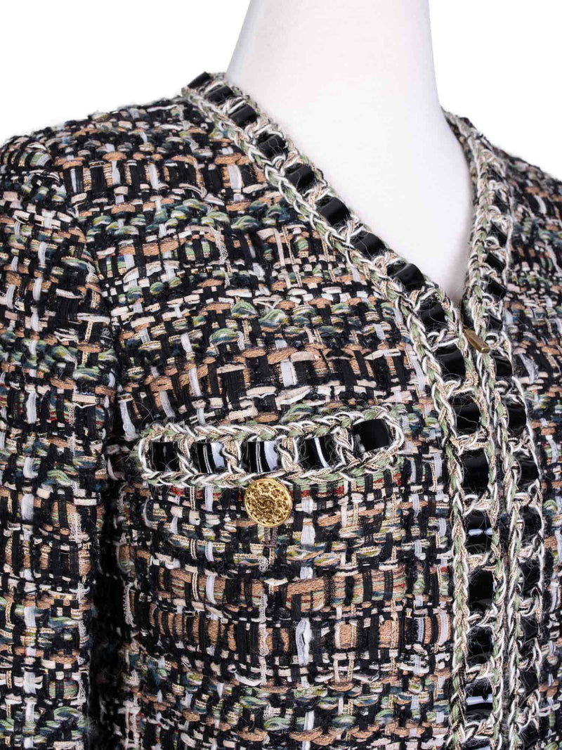 CHANEL CC Logo Lesage Tweed Fringe Fitted Jacket Multicolor