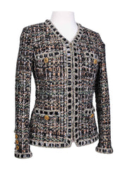 CHANEL CC Logo Lesage Tweed Fringe Fitted Jacket Multicolor