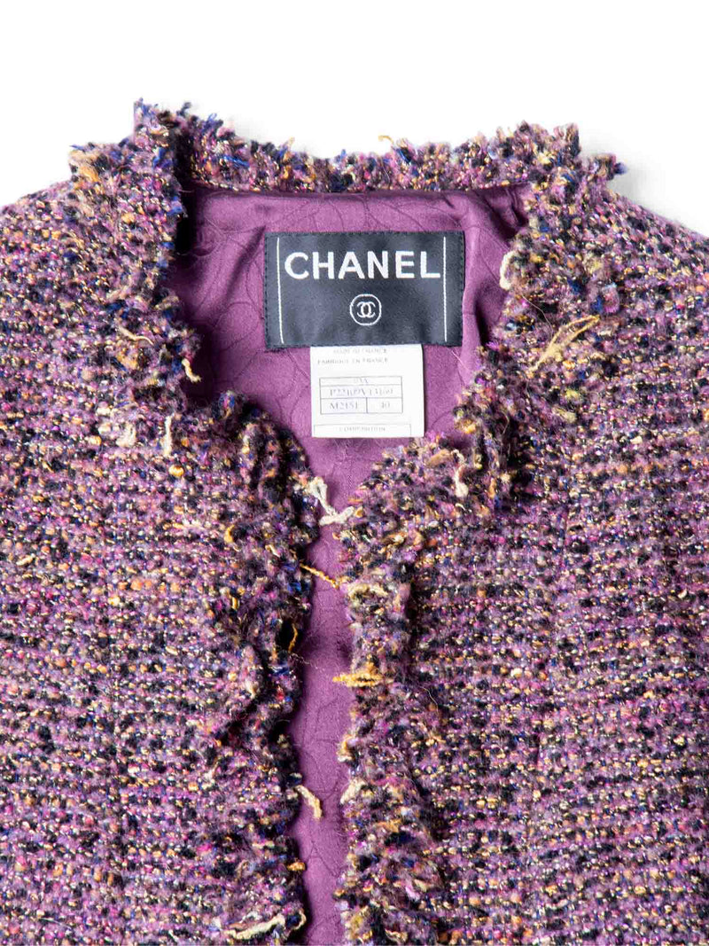 CHANEL CC Logo Lesage Tweed Fringe Jacket Purple-designer resale