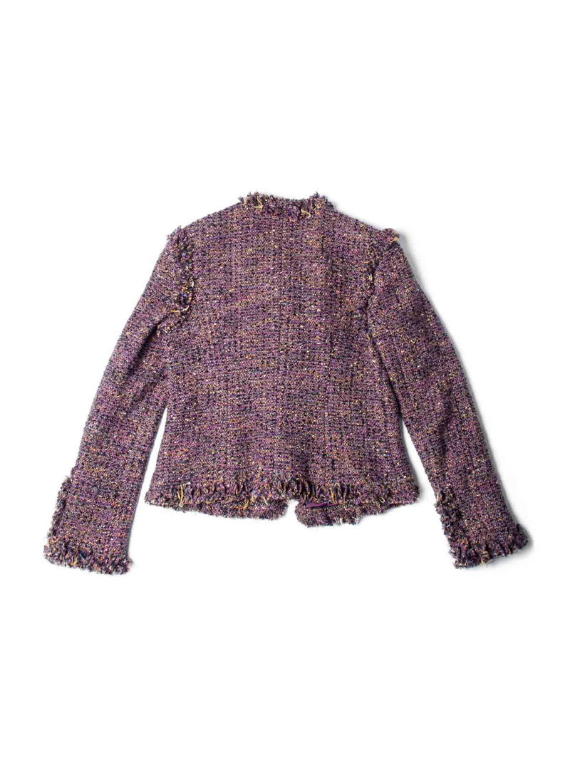 CHANEL CC Logo Lesage Tweed Fringe Jacket Purple-designer resale