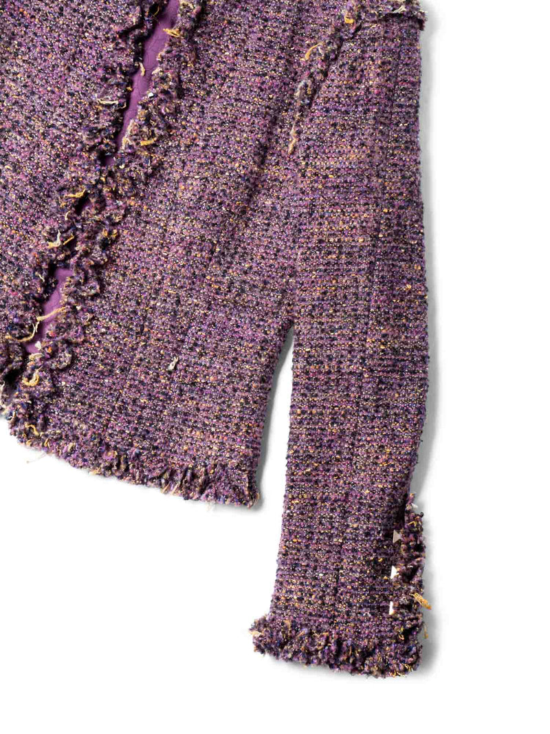 CHANEL CC Logo Lesage Tweed Fringe Jacket Purple-designer resale