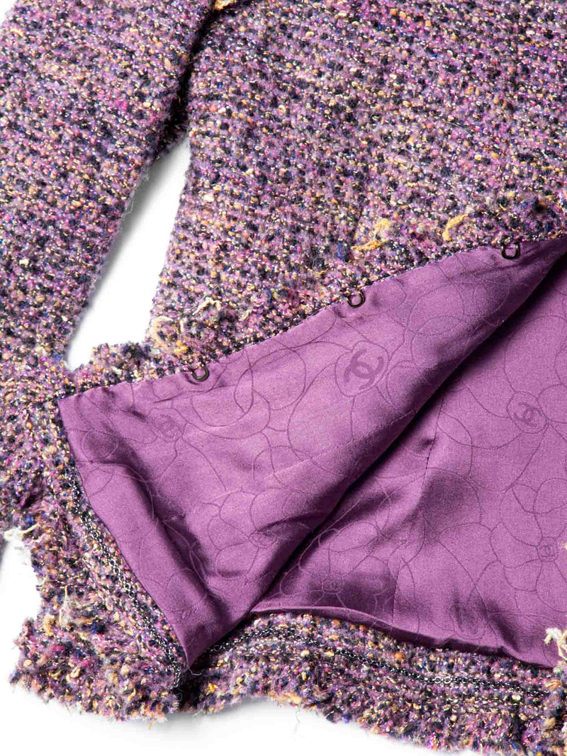 CHANEL CC Logo Lesage Tweed Fringe Jacket Purple-designer resale