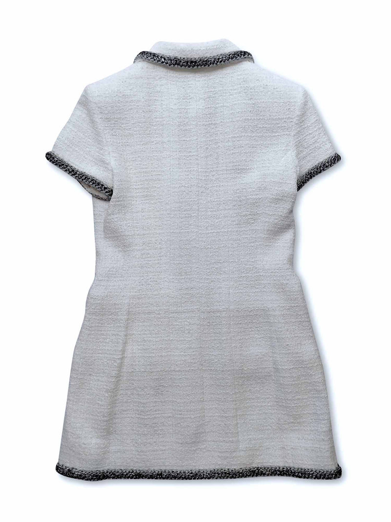 CHANEL CC Logo Lesage Tweed Fringy Fitted Mini Dress White CHANEL CC Logo Lesage Tweed Fringy Fitted Mini Dress White