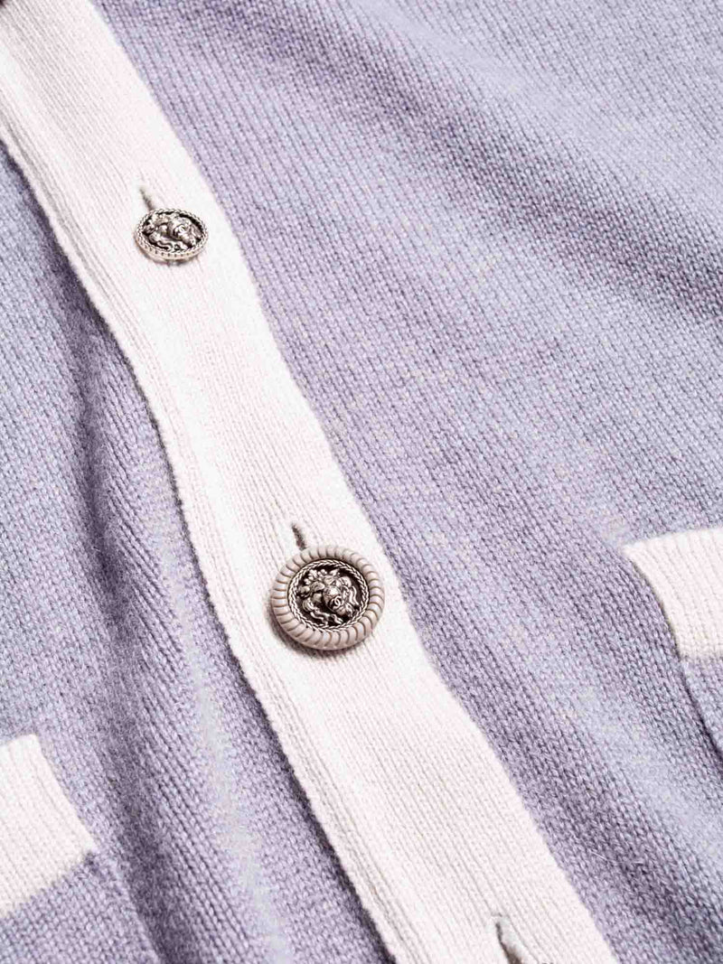 Chanel CC Logo Lion Head Cashmere Cardigan Grey