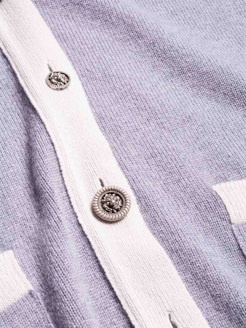 CHANEL CC Logo Lion Head Cashmere Cardigan Grey-designer resale