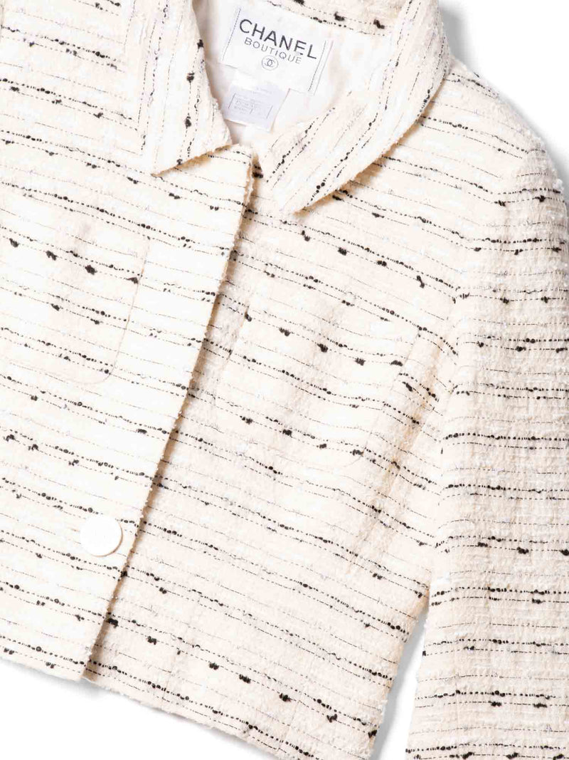 CHANEL CC Logo Lurex Tweed Cropped Jacket Ivory Black-designer resale