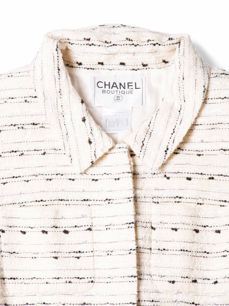 CHANEL CC Logo Lurex Tweed Cropped Jacket Ivory Black