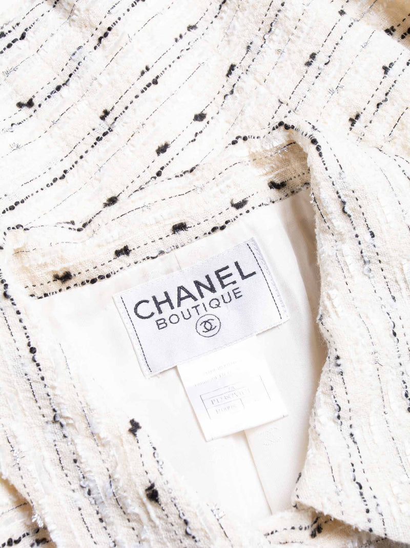 CHANEL CC Logo Lurex Tweed Cropped Jacket Ivory Black-designer resale