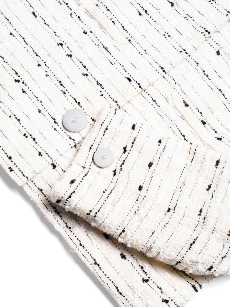 CHANEL CC Logo Lurex Tweed Cropped Jacket Ivory Black-designer resale