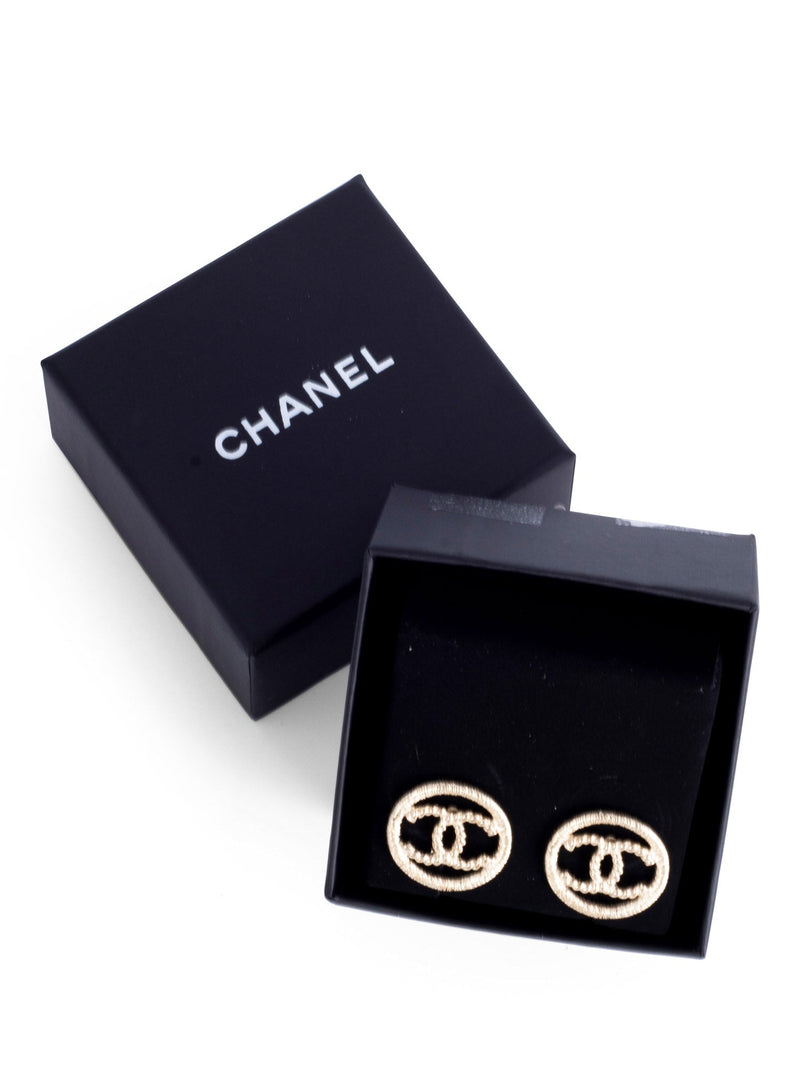 CHANEL CC Logo Medallion Earrings Gold-designer resale
