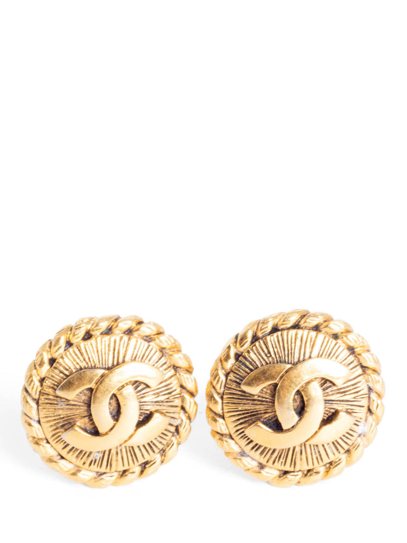 CHANEL CC Logo Medallion Earrings Gold