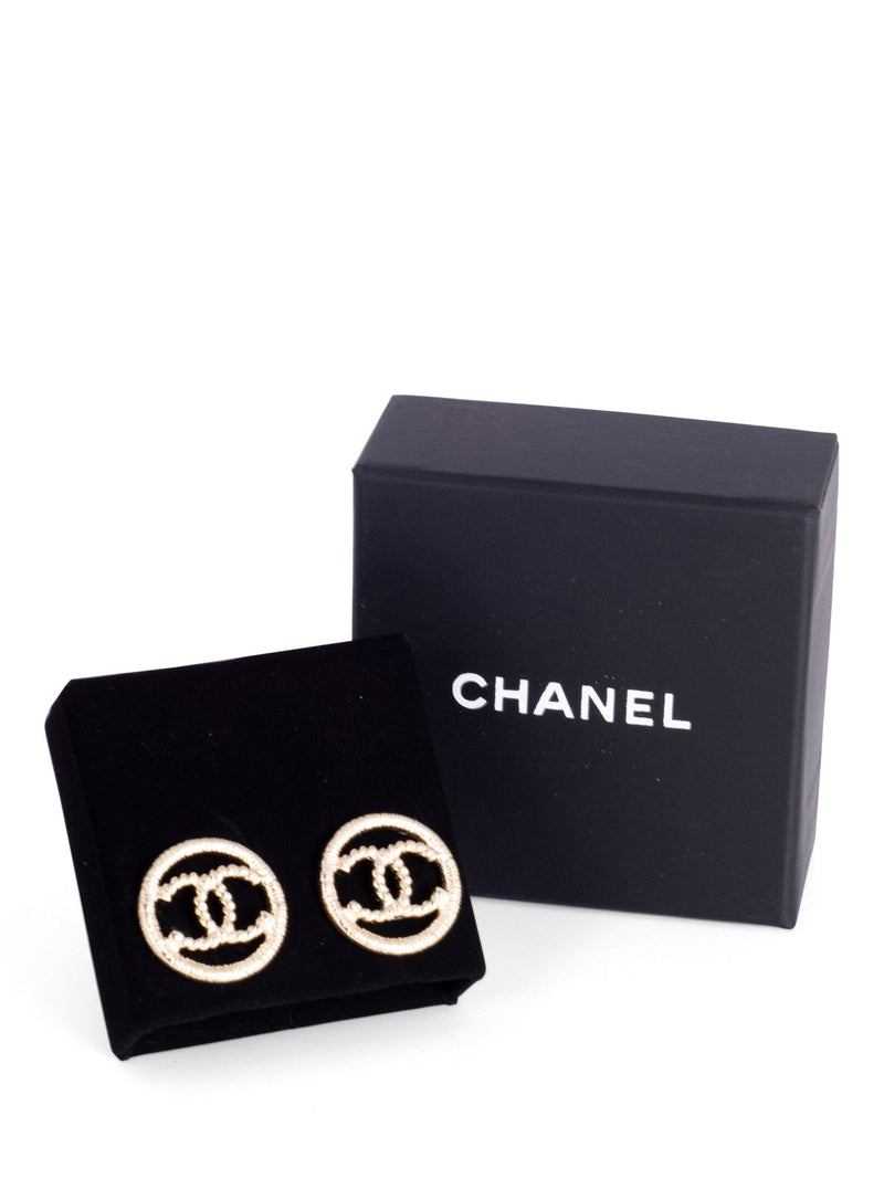 CHANEL CC Logo Medallion Earrings Gold-designer resale