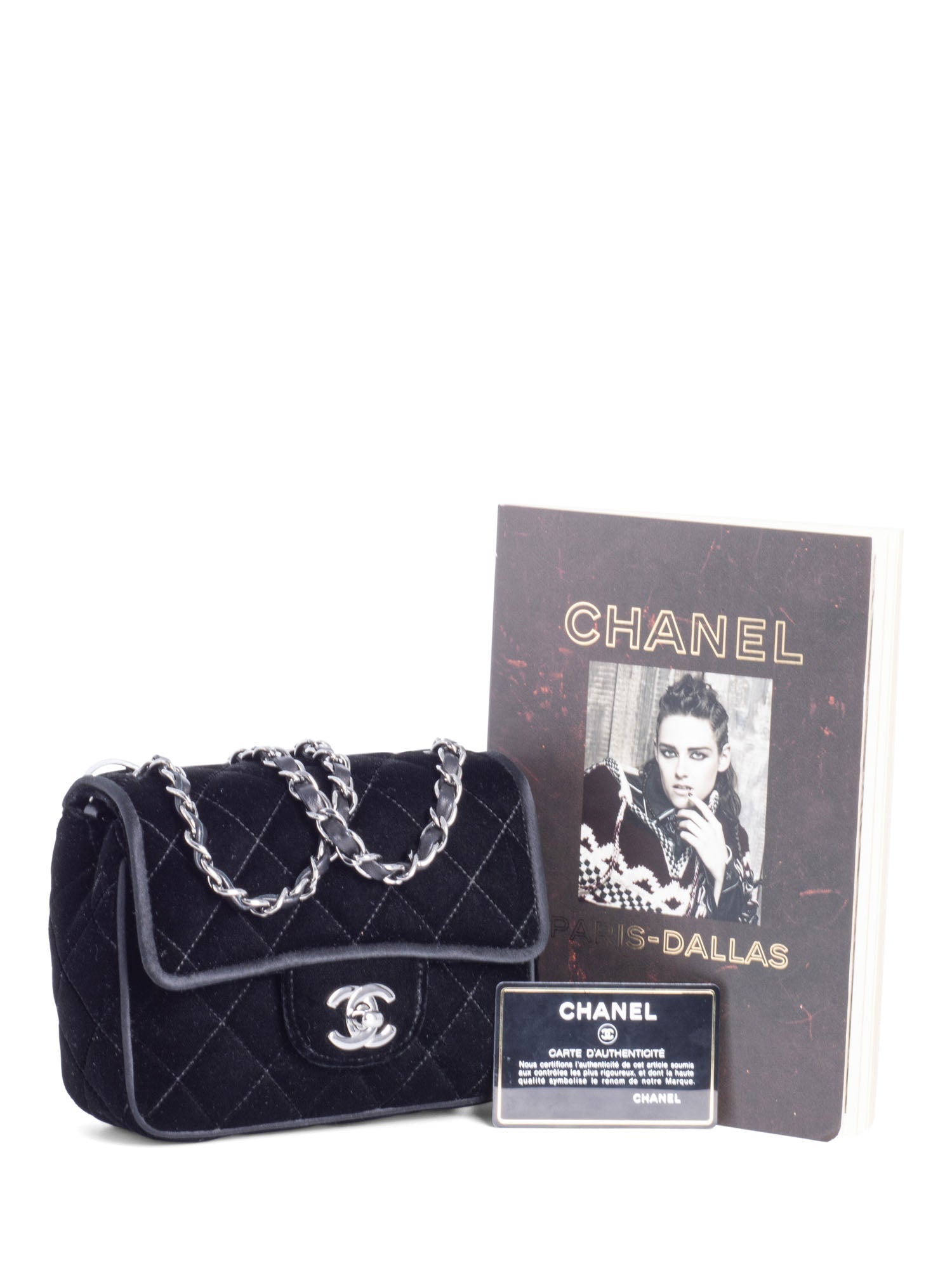 CHANEL CC Logo Mini Velvet Single Flap Bag Black-designer resale