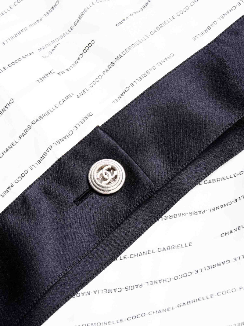 CHANEL CC Logo Monogram Silk Blouse Black White-designer resale