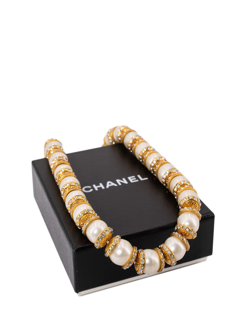 CHANEL CC Logo Pearl Choker Necklace Gold-designer resale