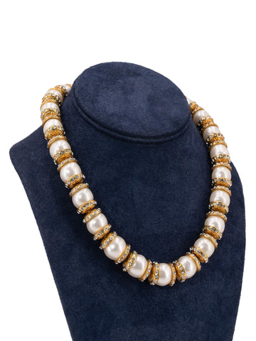 CHANEL CC Logo Pearl Choker Necklace Gold-designer resale