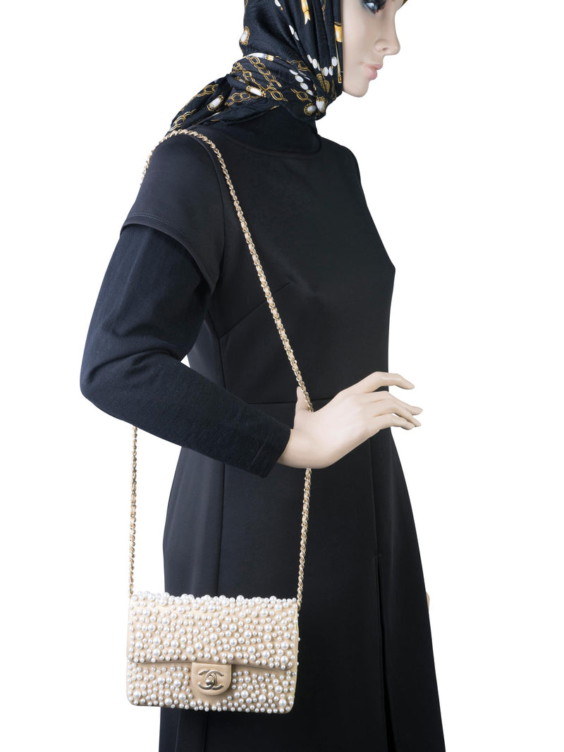 Chanel Pearl Crush Mini Square Flap Bag Black Lambskin Light Gold Hardware  in 2023