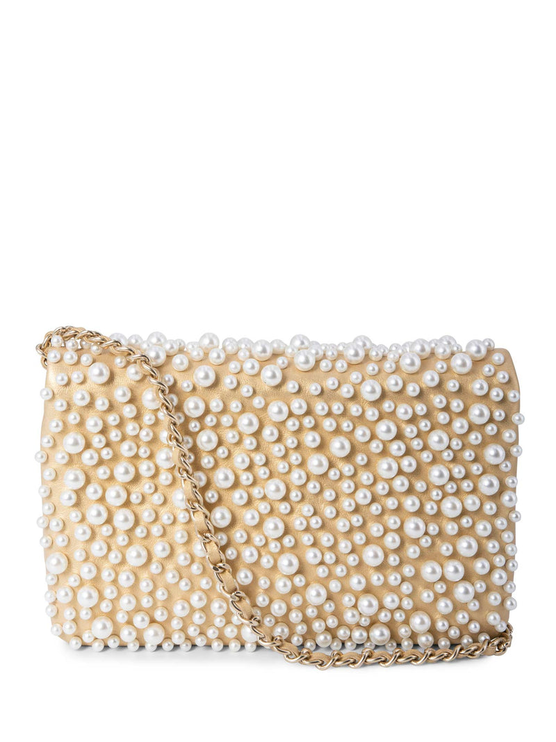 CHANEL CC Logo Pearl Mini Flap Messenger Bag Gold-designer resale