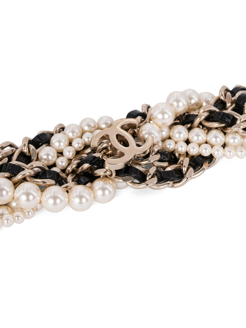 CHANEL CC Logo Pearl Multi Chain Choker Necklace Gold-designer resale