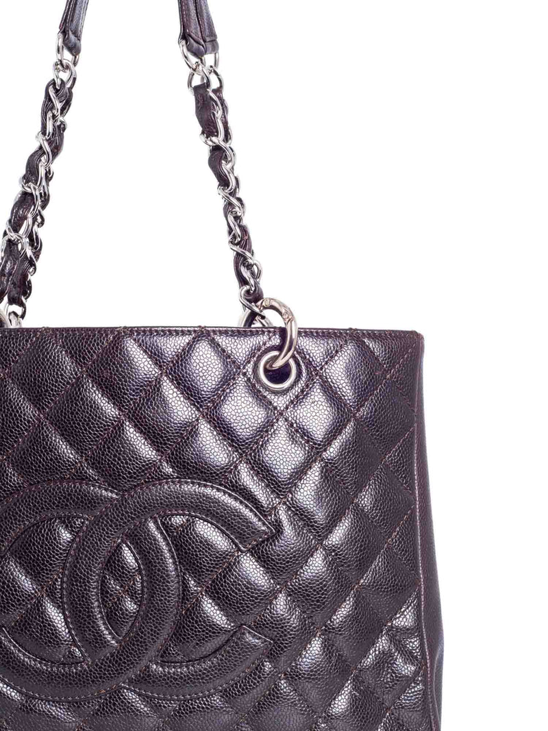 CHANEL CC Logo Quilted Caviar Grand Shopper Bag Brown-designer resale