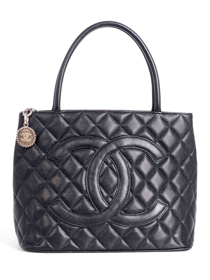 CHANEL CC Logo Quilted Caviar Leather Bag Black-designer resale