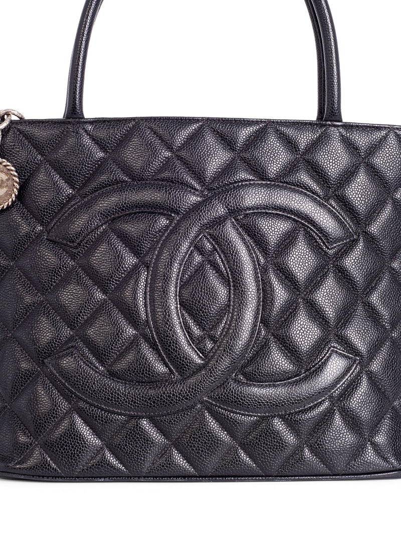 CHANEL CC Logo Quilted Caviar Leather Bag Black-designer resale
